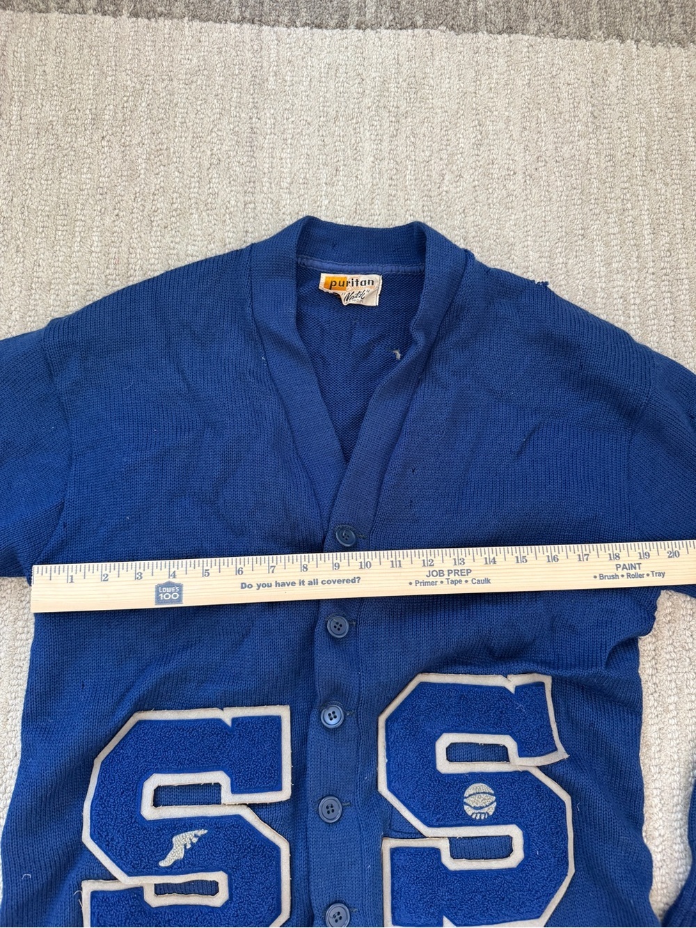 1950s Vintage Varsity Puritan Royal Blue Men's Button-Front Letterman Cardigan - Picture 5 of 9